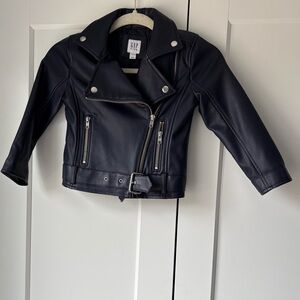 GAP Kids Navy Faux Leather Moto Jacket, XS (Size 4/5)